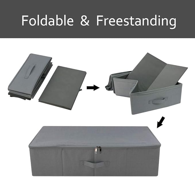 iwill CREATE PRO Folding Washable Dustproof Under bed Storage Bins with Lids, Underbed Storage Containers for Closet, Wardrobe Clothes, Blanket, Duvets, Sweaters Organizer, Dark Gray, Pack of 3