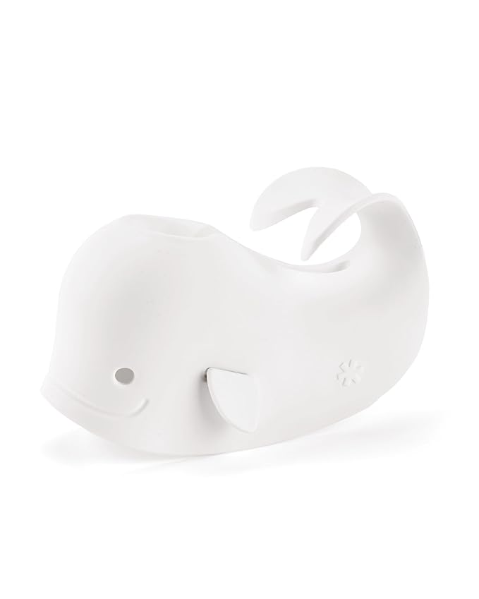 Skip Hop® Baby Bath Spout Cover, Bathtub Faucet Cover with Soft Rubbery Material, Dishwasher-Safe, Easy-to-Adjust Straps and Tail Hook for Hanging, Fits Most Tub Spouts, MOBY®, White