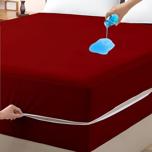 Mattress Protector Twin XL Size 100% Waterproof Zippered Cover, 15 Inches Deep, Six-Sided Mattress Encasement for Bed, Zipper Closure Style (Burgundy)