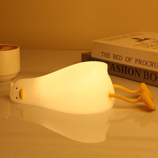 MAGOHMT Existential Crisis Duck Lamp - 3-Level Dimmable Rechargeable Night Light for Kids Breastfeeding & Nursery | Silicone, Touch Control & Lying Flat Design, Toddler Room Safe (Ducky Lay Lamp)
