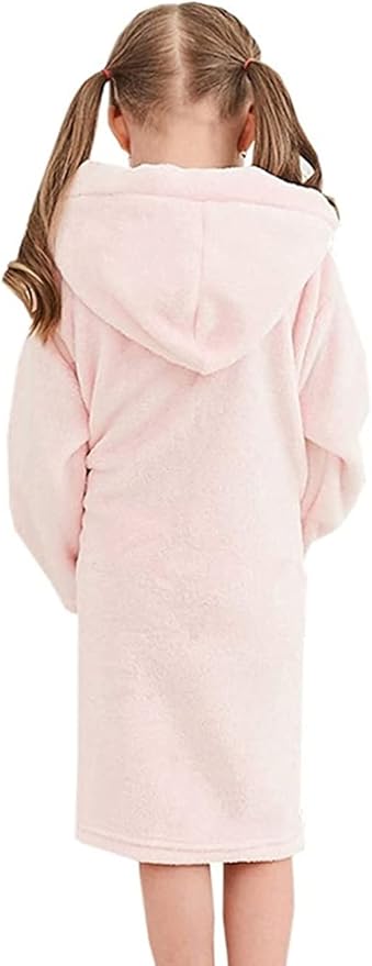 Girls Fleece Hooded Robes, Kids Soft Premium Fuzzy Bathrobe for Gifts, 2-12 Years