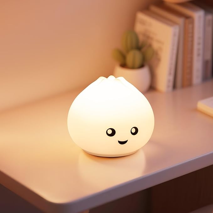 loatme Night Light for Kids, Rechargeable Dimmable Silicone LED Nightlight with 7 Colors, Baby Nursery Night Lamp, Touch Squishy Lamp, Cute Gifts for Girls, Boys, Toddler Room Decor, Dumpling