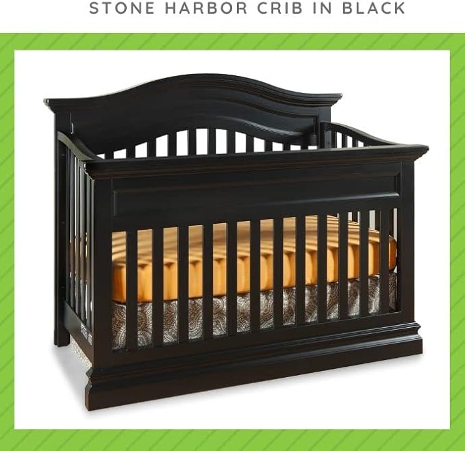 Toddler Bed Safety Guard Rail for Westwood Design Convertible Cribs - Solid Wood Rail for Convertible Crib to Toddler Bed Conversion - Safety Rails for Children's Beds (Black, Stone Harbor)