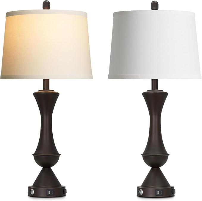 luxeflow 29" BrownTall Table Lamps for Living Room, Touch Control Bedroom Lamp with USB A+C Ports, 3-Way Dimmable Bedside Table Lamps Set of 2, Modern Metal Lamp for Nightstand