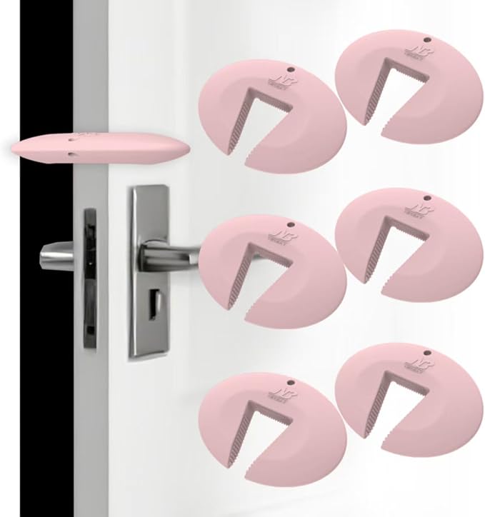 Neobay Door Pinch Guard and Door Slam Stopper, Durable Silicone Door Finger Pinch Guard, Prevents Slamming on Even Heavy Doors, Non-Toxic & Pet Friendly, 6 Packs Pink.