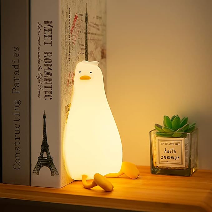 LiuXxdym Lying Flat Duck Night Light, Cute Silicone Light Up Duck, 3 Level Dimmable Nursery Nightlight, LED Duck Lamp, Rechargeable Bedside Touch Lamp for Breastfeeding Toddler Baby Kids Decor