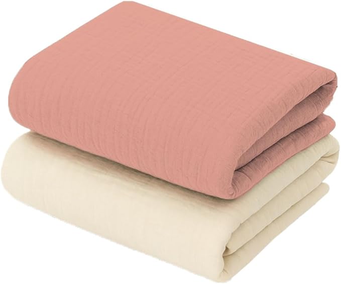 Mère & Moi Muslin Fitted Crib Sheets – 100% Cotton, Ultra-Soft & Breathable Baby Bedding for Standard Crib & Toddler Mattress (28” x 52”) - 2 Pack (Pink and Cream)