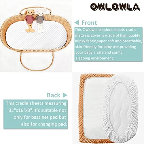 Owlowla Bassinet Sheet Set,Ultra Soft Minky Cradle Sheets Universal Fitted Bassinet Pad/Mattress for Baby Boys Girls(Ivory/Caramel)