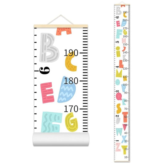 Nustila Colorful Alphabet Growth Chart for Kids Baby Height Chart Ruler Removable Canvas Wooden Frame Hanging Wall Rulers Measurement Charts for Toddler Room Nursery Decor - 79"X7.9" with Beige Wood
