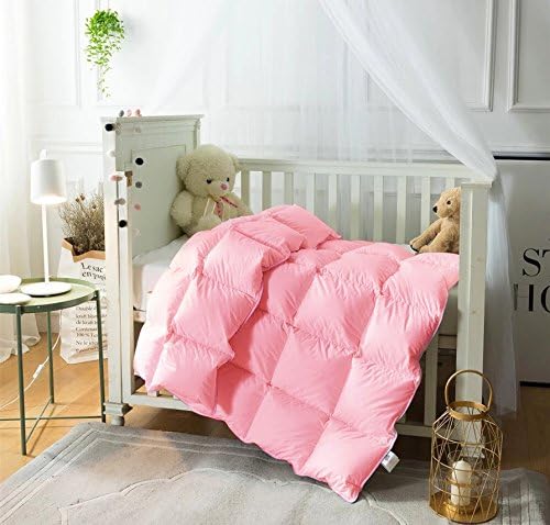 Toddler/Travel/Crib Goose Down Comforter Duvet/Blanket Multifunctional,100% Organic Cotton & Washable Unisex Kids,All Season,Pink 41x48