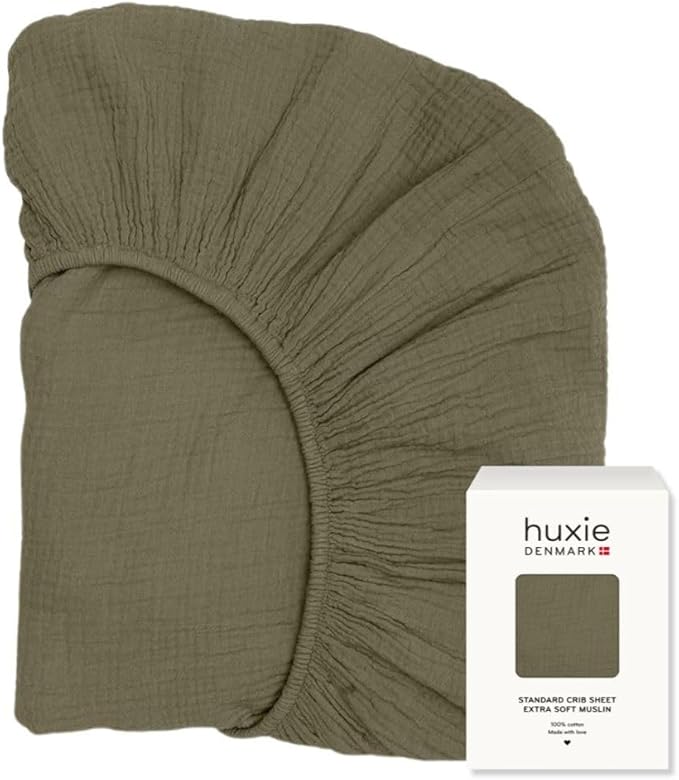 Crib Sheets – Organic Cotton Muslin Fitted Crib Sheet – Standard Size for Baby Boy and Baby Girl 28" x 52" Ultra-Soft and Breathable. (Sage Green)