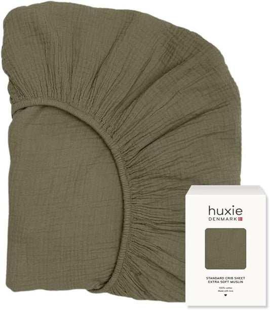 Crib Sheets – Organic Cotton Muslin Fitted Crib Sheet – Standard Size for Baby Boy and Baby Girl 28" x 52" Ultra-Soft and Breathable. (Sage Green)