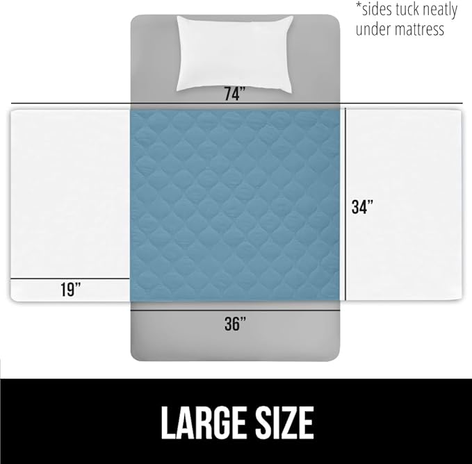 GORILLA GRIP Washable Toddler Mattress Incontinence Pads, Waterproof Bed Underpads, Absorbent Leak Proof, 34x36+19in Wings, 2 Pack Slip Resistant Pad Absorbs 8 Cups for Bedwetting Adults Kids, Blue