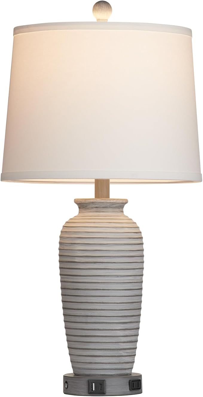 CINSARY 25" Farmhouse Jar Table Lamps Set of 2, 3 Way Touch Control Rustic Bedside Lamps with USB A+C Ports & AC Outlet, Pot Nightstand Lamps for Bedroom Living Room (LED Bulbs Included)