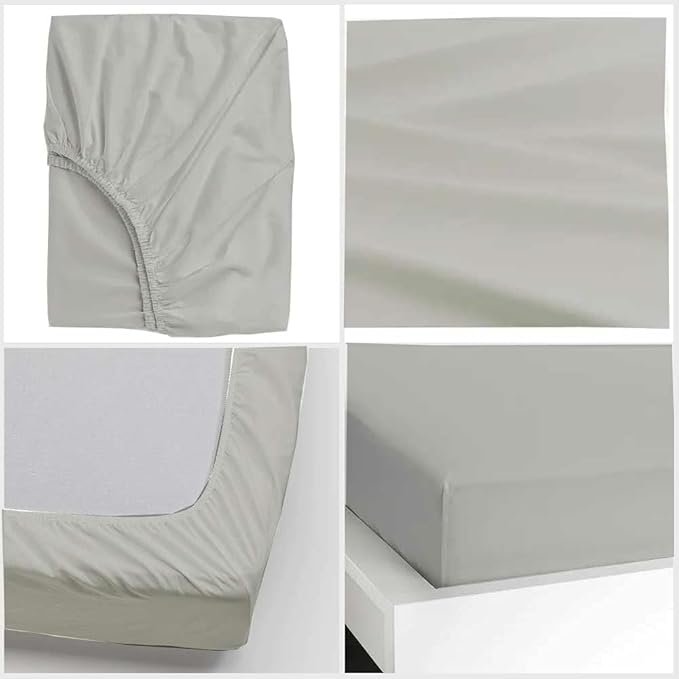 600 Thread Count Cotton Fitted Sheet for Full Size|100% Egyptian Cotton Fitted Sheet|1 Piece Fitted Sheet Comfy, Ultra Soft, Breathable|16 Inch Deep Pocket Fitted Sheet in Light Grey Solid