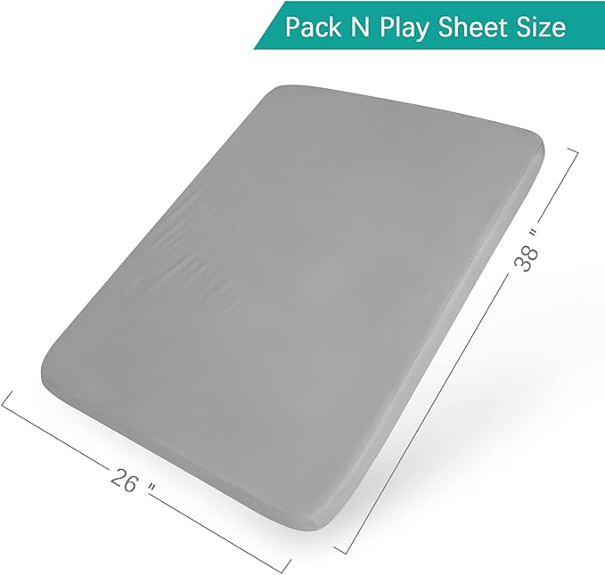 Biloban Pack and Play Sheets Waterproof 2 Pack Fitted, Compatible with Baby Graco Pack n Play/Playard and Other 38" X 26" Playpen Mattress, Grey & Navy