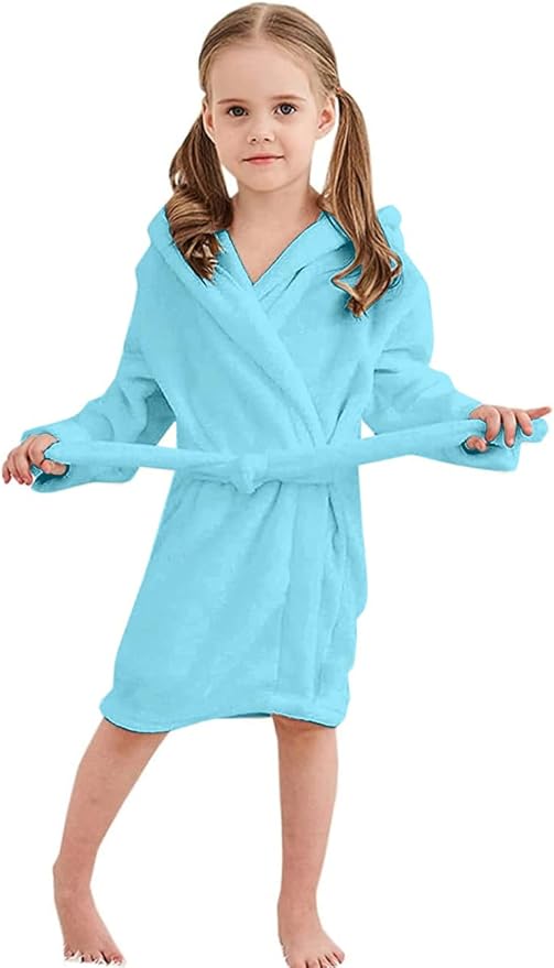 Girls Fleece Hooded Robes, Kids Soft Premium Fuzzy Bathrobe for Gifts, 2-12 Years
