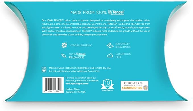 PUREgrace Tencel Toddler Pillowcase – Washable and Soft, Sized for All Toddler Pillows, Breathable and Smooth with Secure Flap Design