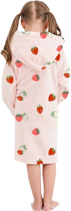 Umeyda Girls Fleece Hooded Robes, Warm Printed Bath Robe for Kids Soft Fuzzy Bathrobe for Gifts