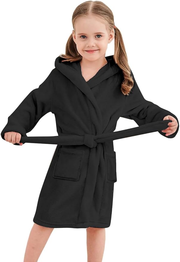 Umeyda Girls & Women Fleece Hooded Robes, Soft Fuzzy Bathrobe Warm Plush Fluffy Bath Robe for Kids Womens