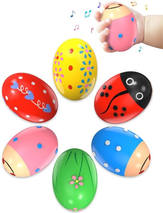 6 Pack Wooden Percussion Musical Shaker Christmas Stocking Stuffers for Toddler, Baby Stocking Easter Basket Stuffers Gifts Montessori Toys for Toddlers Kids Babies Boys Girls