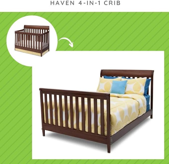 Full-Size Conversion Kit Bed Rails Compatible with Haven & New Haven Convertible Cribs by Delta Children - Solid Wood Rail #0050 - Toddler & Adult Bed Rail - Baby Furniture (Espresso Truffle - 208)