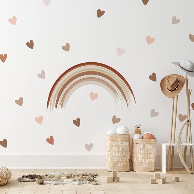 Boho Wall Decal for Girls Bedroom 36 PCS, Boho Heart Wall Stickers Peel and Stick for Nursery Kids Room Décor, Removable Wall Decals Vinyl Murals DIY Cute Decorations (6 Sheets)