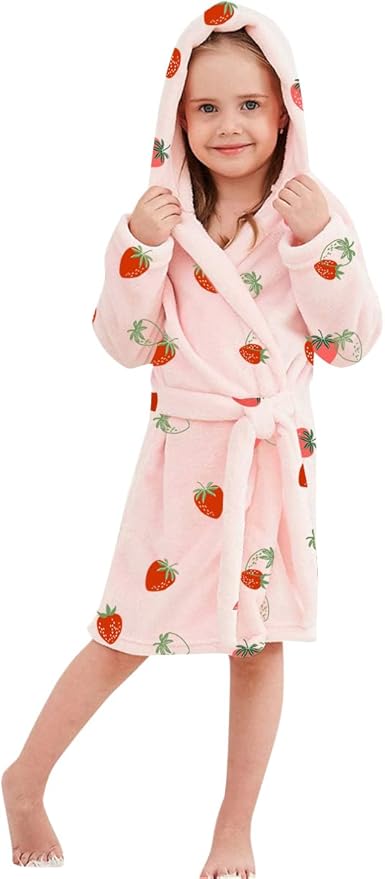 Umeyda Girls Fleece Hooded Robes, Warm Printed Bath Robe for Kids Soft Fuzzy Bathrobe for Gifts