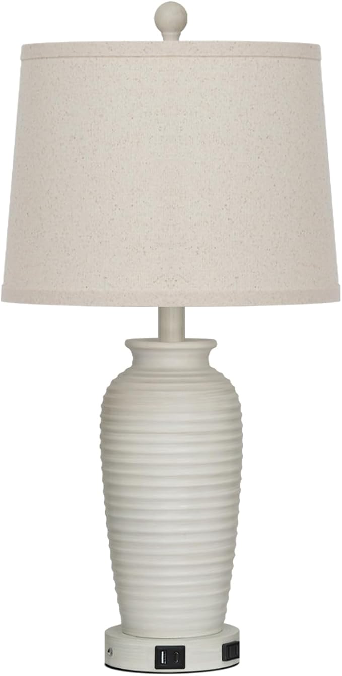 CINSARY 25" Vintage Farmhouse Jar Table Lamps, Single Rustic Bedside Lamp with USB A+C Ports & AC Outlet, Nightstand Lamps for Living Room, Bedroom, End Table, Cream(LED Bulb Included)