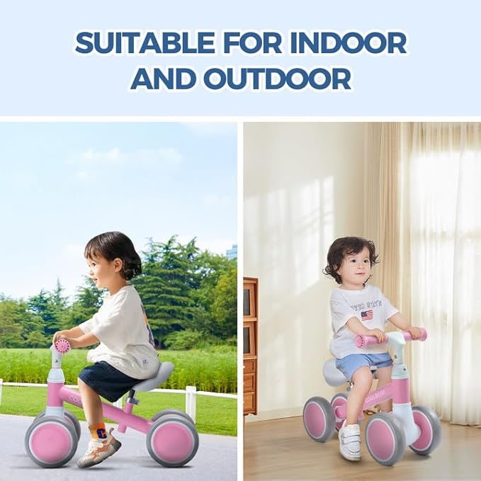 COOLBEBE Baby Balance Bike for 1 Year Old Boys Girls Gift, 2 Year Old Toddler Balance Bike with 4 Silent Wheels, One Year Old Birthday Gift Children for 12M-36M Pre-School