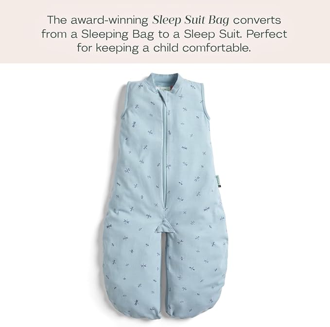 ergoPouch Sleep Suit Bag 0.2 TOG – Baby Sleep Sack & Wearable Blanket, 2-in-1 Convertible Sack to Suit with Legs for Safe Movement, Regulates Temperature Overnight, Unisex (Dragonflies, 3-12 Months)