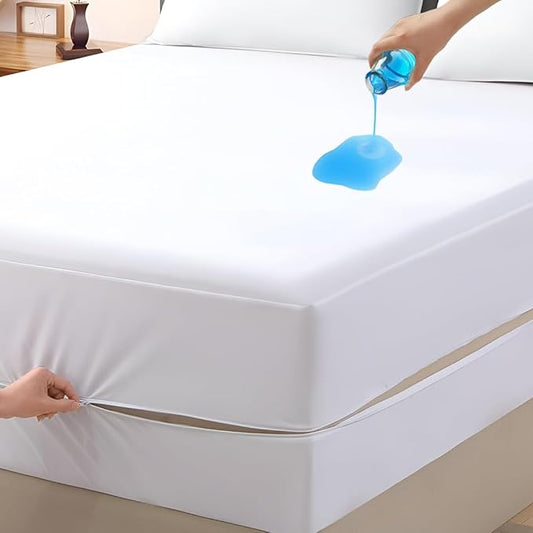 Mattress Protector Crib Size 100% Waterproof Zippered Cover, 6 Inches Deep, Six-Sided Mattress Encasement for Bed, Zipper Closure Style (White)