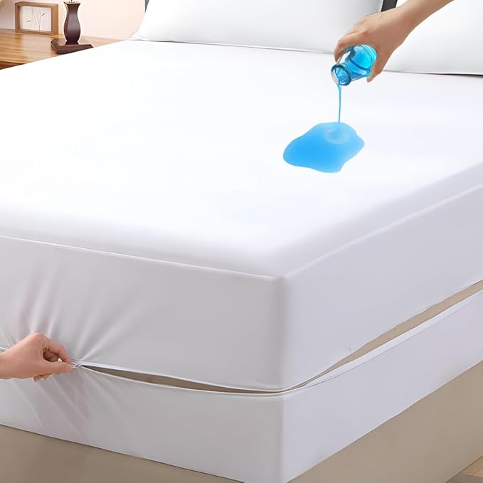 Mattress Protector California King Size 100% Waterproof Zippered Cover, 15 Inches Deep, Six-Sided Mattress Encasement for Bed, Zipper Closure Style (White)