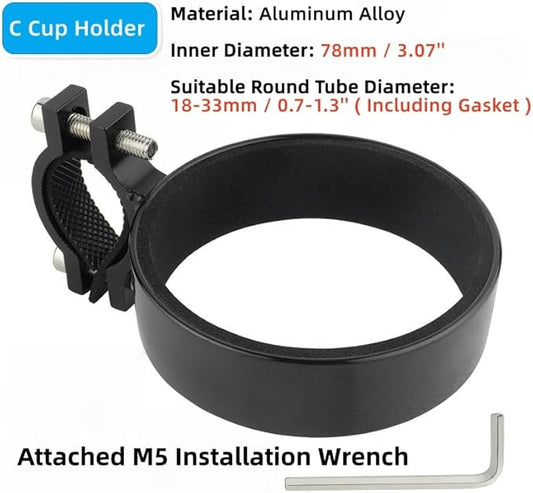 Premium Aluminium Bike Handlebar Cup Holder - Secure, Stylish, and Versatile, Baby Strollers Available (C Cup Holder-Black)