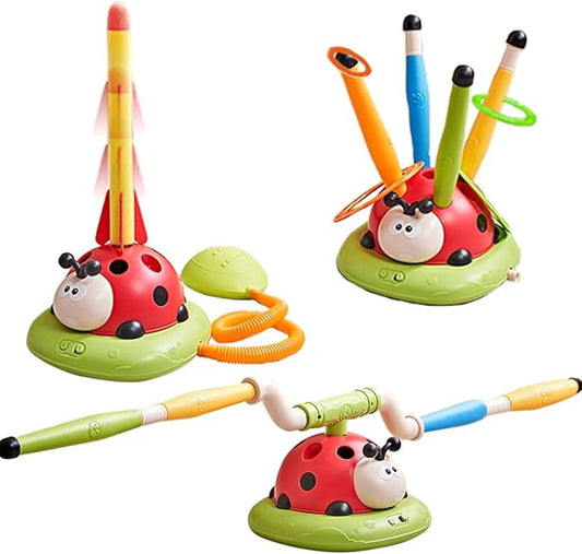 Powza 3 in 1 Musical Jump, Toss Ring Game and Stomping Launch Rocket Launcher for Kids Outdoor Toys with Remote Control, Indoor Outside Toy for Kids Ages 4-8 Toys for Ages 5-7 8-13 Birthday Gifts