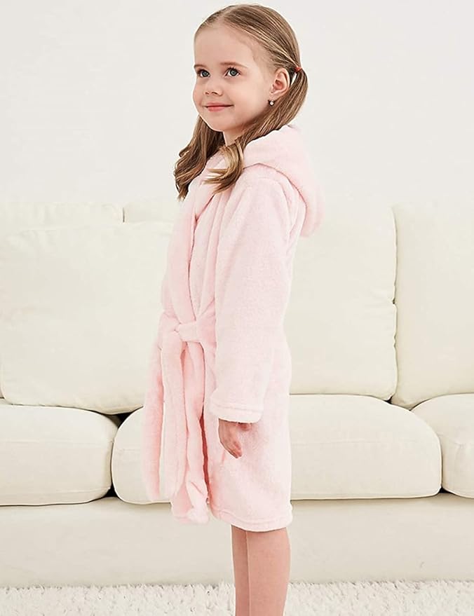 Girls Fleece Hooded Robes, Kids Soft Premium Fuzzy Bathrobe for Gifts, 2-12 Years