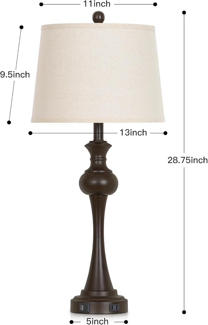 Cinyirong Brown Touch Table Lamps,28.75" Tall Bedside Lamps with USB C+A Ports, 3-Way Dimmable Table Lamp, Nightstand Lamps for Bedroom, Living Room，Brown Lamps with Beige Lampshade, Bulb Included