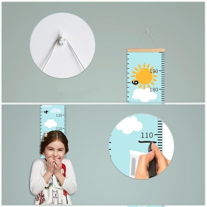Baby Height Growth Chart - Canvas Height Chart for Kids Baby Child Toddler Boys Girls Growth Chart for Wall Room Nursery Decor Hangable and Removable Measuring Wall Ruler (Tower, Beige Wood)