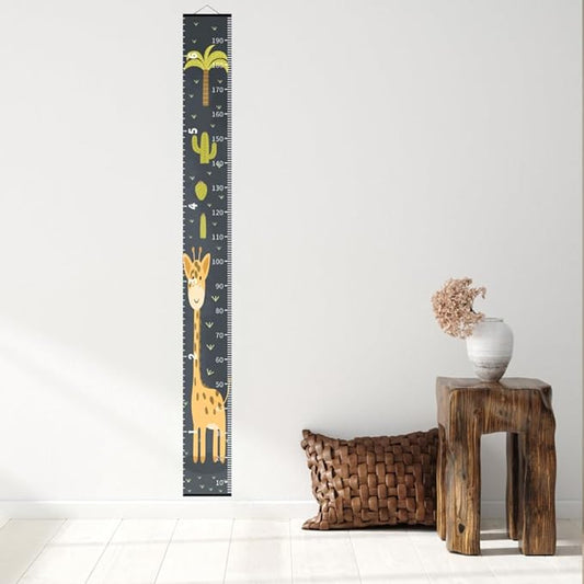 Baby Height Growth Chart - Canvas Height Chart for Kids Baby Child Toddler Boys Girls Growth Chart for Wall Room Nursery Decor Hangable and Removable Measuring Wall Ruler (Cactus Giraffe, Black Wood)