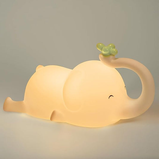 FRDEV Silicone Night Light for Kids, Squishy Elephant Lamp - 3 Level Dimmable Rechargeable with Timer, Safe Bedside Light for Nursery Toddler Room