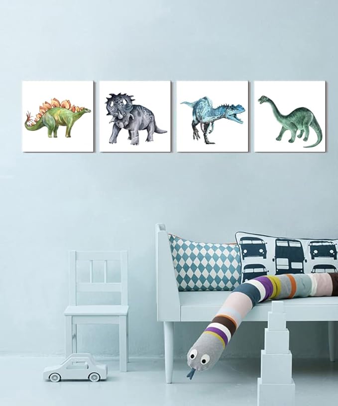 Popuwall Dinosaur Wall Pictures Dinosaur Wall Art, Boys Room Canvas Wall Art, Dinosaurs Artwork for Boys Bedroom, Kids Girls Room Decoration