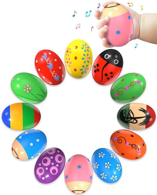12 Pack Wooden Percussion Musical Shaker Christmas Stocking Stuffers for Toddler, Baby Stocking Easter Basket Stuffers Gifts Montessori Toys for Toddlers Kids Babies Boys Girls