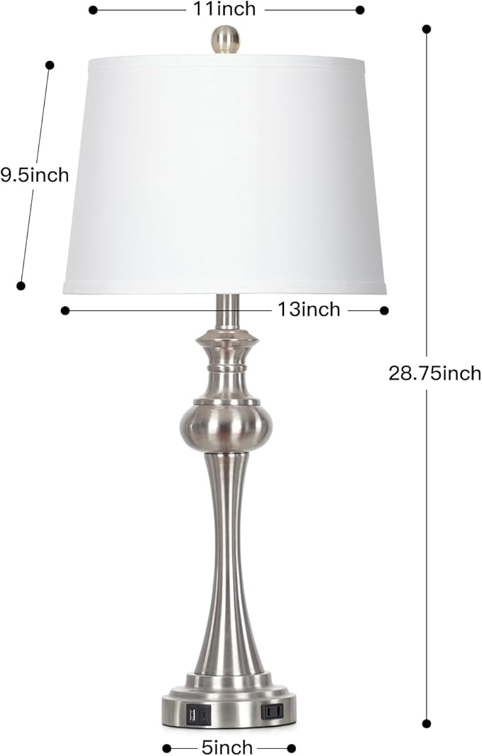 Cinyirong 28.75" Silver Table Lamps for Living Room,Touch Lamps for Bedrooms Set of 2 - Nightstand Table Lamp with USB C+A, 3 Way Dimmable Bedside Lamps End Tables Brushed Nickel