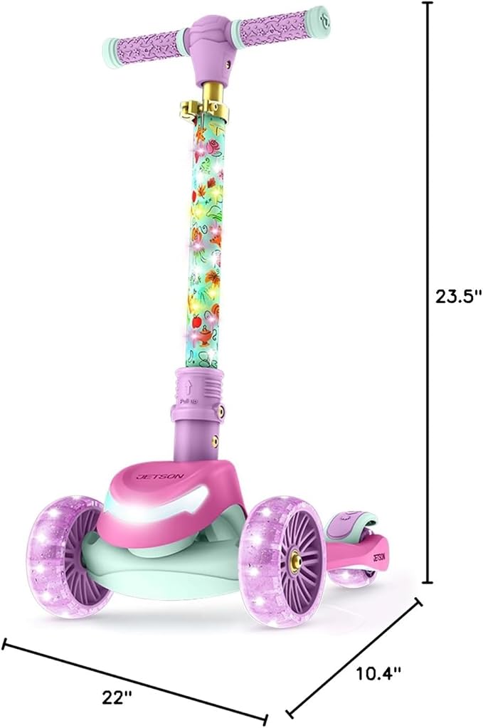 Jetson Character Kids Kick Scooter, LED Lights on Stem & Light-Up Wheels, Lightweight Frame, Height-Adjustable Handlebar, Lean-to-Steer System, Easy-Fold Mechanism