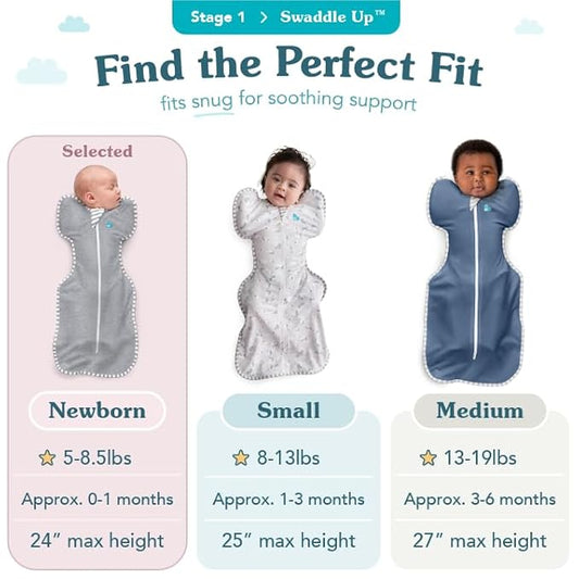 Love To Dream Swaddle UP, Baby Sleep Sack, Self-Soothing Swaddles for Newborns, Improves Sleep, Snug Fit Helps Calm Startle Reflex, New Born Essentials for Baby, 5-8.5 lbs, Stripe Denim