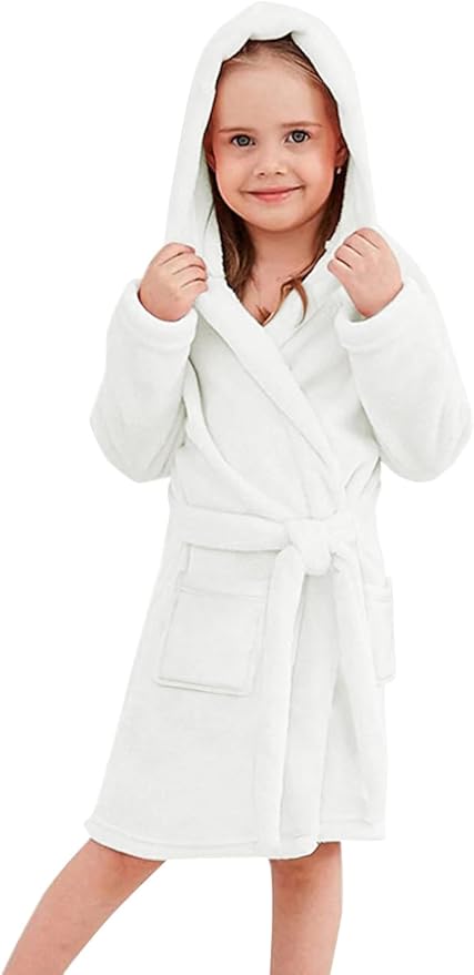 Umeyda Girls & Women Fleece Hooded Robes, Soft Fuzzy Bathrobe Warm Plush Fluffy Bath Robe for Kids Womens