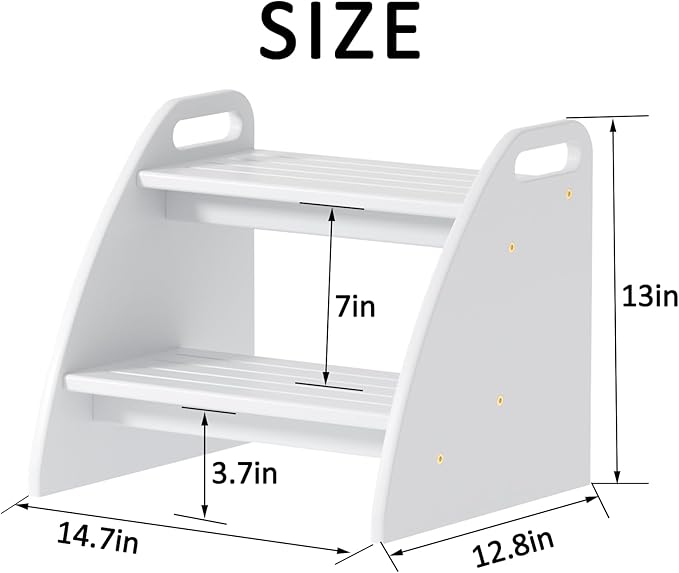 Step Stool, Two Stepping Stool 300lbs Capacity, with Non-Slip Handles and Pads,Bamboo Step Stool for Bathroom Sink, Perfect Natural Wooden Step Stool for Kitchen