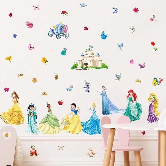 Wall Stickers for Kids, Cartoon Character Stickers for Children Room, DIY Removable Stickers for Baby Kids Nursery Girls Bedroom Living Room Playroom Wall Decoration by HeyAlpha (Princess)