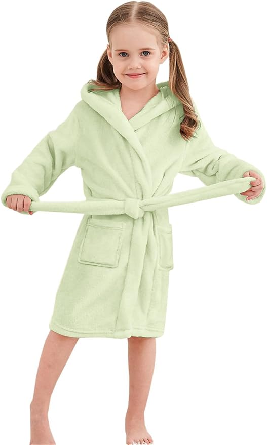 Umeyda Girls Fleece Hooded Robes, Warm Printed Bath Robe for Kids Soft Fuzzy Bathrobe for Gifts