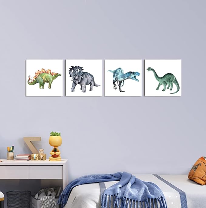 Popuwall Dinosaur Wall Pictures Dinosaur Wall Art, Boys Room Canvas Wall Art, Dinosaurs Artwork for Boys Bedroom, Kids Girls Room Decoration